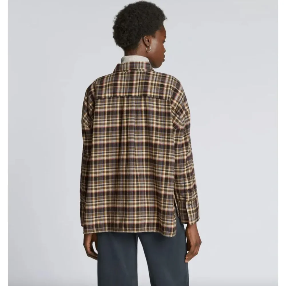 NWT Everlane The Boxy Flannel Shirt Small Multi Plaid Brown Cabincore - Picture 2 of 10